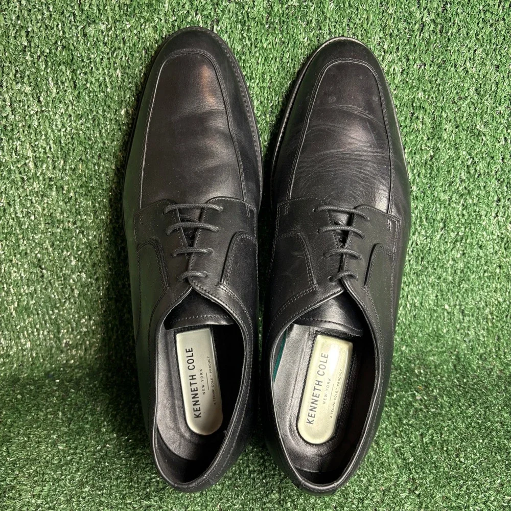 Kenneth Cole Tully Oxford Leather Lace Up Formal Dress Shoes Black Mens Size 12M